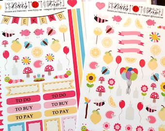 Lemon, Summer Set, Pastel Colors, Stickers, Fits all common Planners, Kiss Cut, Organizing Stickers