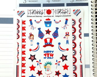 4th of July, Fun and Banners, America, Fits all common Planners, Kiss Cut, Organizing Stickers
