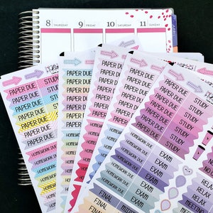 Choose Your Word, Or get College and School Stickers, NEW COLORS, 95 Planner Stickers, Sticker Flags, Fits all Planners, 2 Sizes available