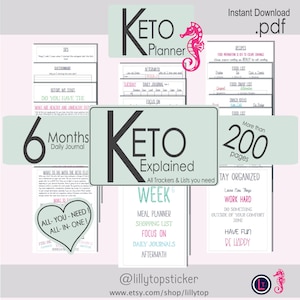 KETO Planner, Keto Printable, Keto Explained, Daily Keto, Meal Plan, Tips, Trackers, Intermittent Fasting, Covers