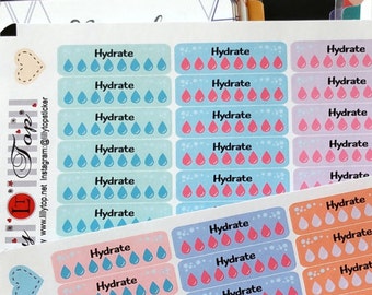 Hydration Tracker, Pastel Colors, 10 colors available, Water Intake, Fits all common Planners, Kiss Cut, Organizing Stickers