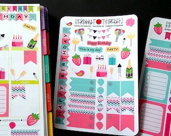 Birthday Set, Stickers, Fits all common Planners, Kiss Cut, Organizing Stickers