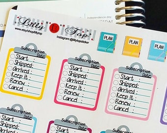 Subscription Stickers, Fits all planners, Planner Stickers, Keep Track of all your Subscriptions, Fits all common Planners, Kiss Cut