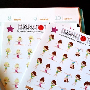 Gymnastic Girls, Different Hair color, Sport, Fits all common Planners, Kiss Cut, Organizing Stickers