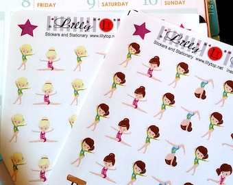 Gymnastic Girls, Different Hair color, Sport, Fits all common Planners, Kiss Cut, Organizing Stickers