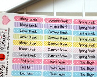 School, Spring Break, End Term, Class Begin, Registration, Planner Stickers, Fits all common Planners, Kiss Cut, Organizing Stickers