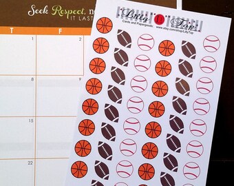 50 Stickers, Football, Baseball, Basketball, Planner Stickers, Calendar Stickers, Scrapbooking, Journaling