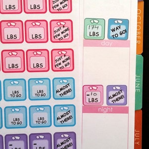 Scale Stickers,LBS,LBS to go, -LBS, Weight Tracker, Fits all common Planners, Kiss Cut, Organizing Stickers