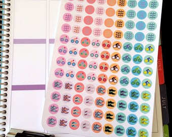 Triathlon Sticker, Run, Bike, Swim Dot Stickers, Fits all common Planners, Kiss Cut, Organizing Stickers