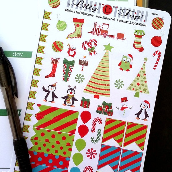 Christmas Stickers, Fits all common Planners, Kiss Cut, Organizing Stickers