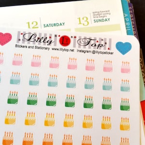 Birthday Stickers, Birthday Cake, Candles, Planner Stickers, Fits all common Planners, Kiss Cut, Organizing Stickers