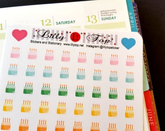 Birthday Stickers, Birthday Cake, Candles, Planner Stickers, Fits all common Planners, Kiss Cut, Organizing Stickers
