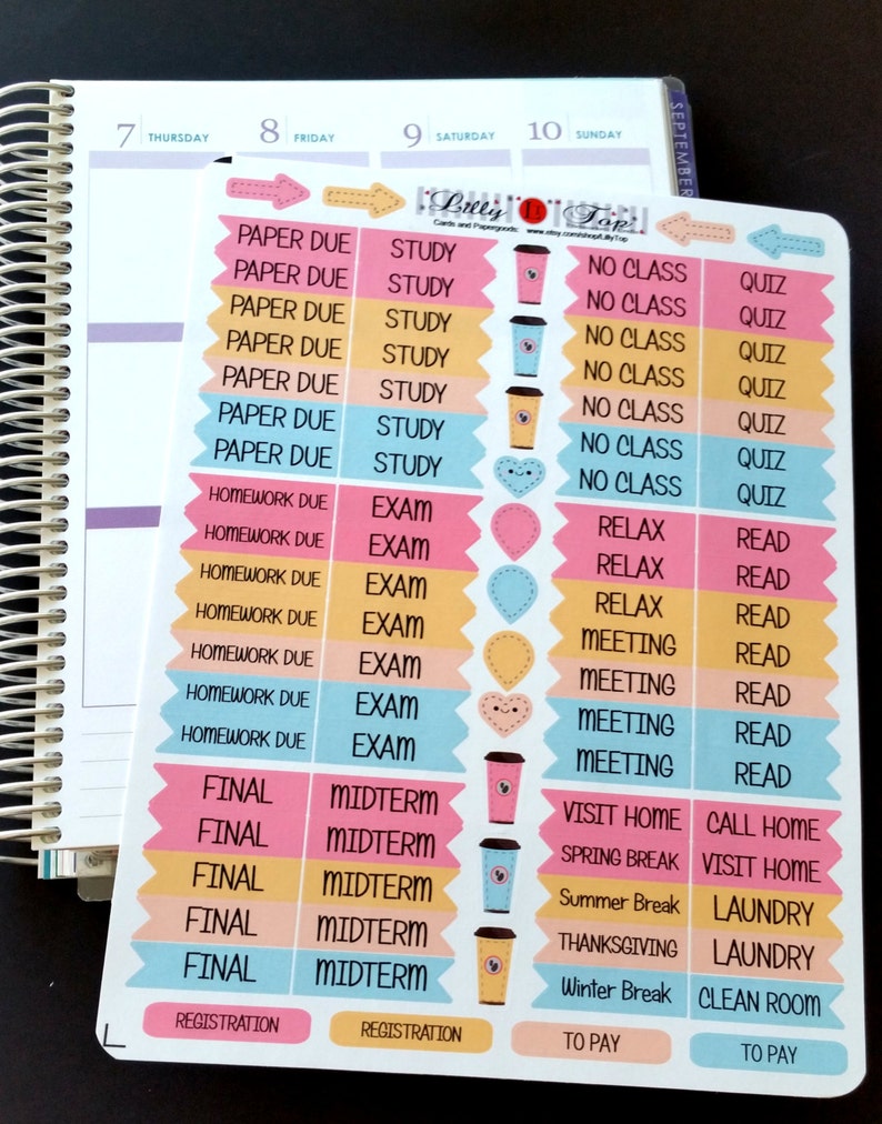 NEW VERSION, 95 College Stickers , Stripes and Dots or Watercolor, Candy, Flags, Choose Your Size: ECLP, Happy Planner, Kiss Cut Stickers image 3