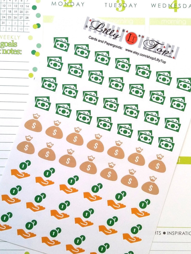 Money Stickers, F Fits all common Planners, Kiss Cut, Organizing Stickers image 1