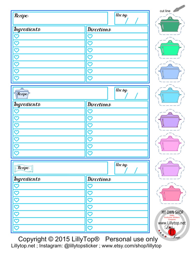 DIY Printable Stickers Recipe Stickers Freezer Bag Meals - Etsy