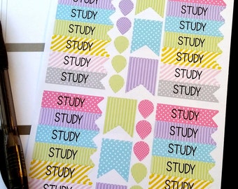 Study, Student or Teacher Flags and Drops, Quarter Box Flag, Fits all common Planners, Kiss Cut, Organizing Stickers