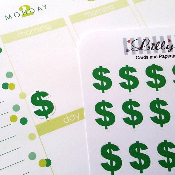 Dollar Sign Stickers, Fits all common Planners, Kiss Cut, Organizing Stickers