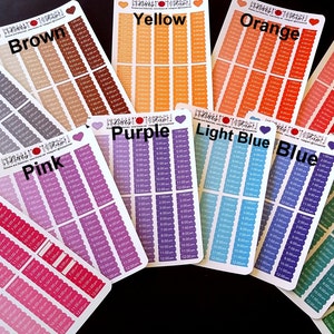 May include: A set of 12 colorful sticker sheets with different time blocks for planning and organizing. The sheets are labeled with the colors: Hot Pink, Pink, Brown, Yellow, Orange, Gray, Purple, Light Blue, Blue, Teal, Green, and Red.