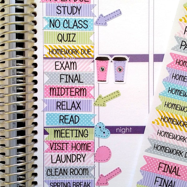 NEW VERSION, 95 College Stickers 2.0, School Stickers, Stripes and Dots, Flags, ECLP, Happy Planner, Kiss Cut, Journal, Choose Your Size