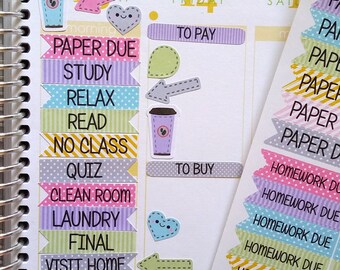 95 College Stickers, School Stickers, Stripes and Dots, Flags, Fits all common Planners, Kiss Cut, Organizing Stickers