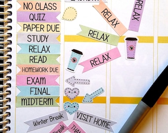 95 College Stickers, School Stickers, Watercolor, Flags, Fits all common Planners, Kiss Cut, Organizing Stickers