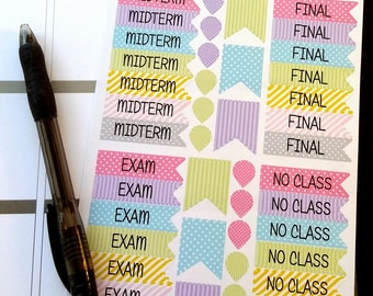 Midterm, Exam, Final, No Class, Student or Teacher Flags and Drops, Quarter Box Flag, Fits all common Planners, Kiss Cut, Organizing