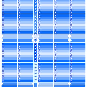 Peut inclure: Une feuille d'autocollants pour planificateur bleus et blancs de différentes formes et tailles. Les autocollants comprennent des cœurs, des flèches et des cases avec des lignes. Le texte "Lilly Top" est en haut de la feuille.