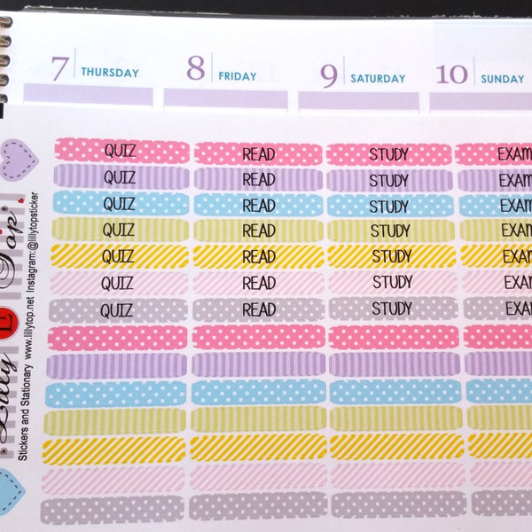 Quiz, Read, Study, Exam,School, College, Planner Stickers, Fits all common Planners, Kiss Cut, Organizing Stickers