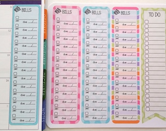 Bill Tracker, To Do List, Fits all common Planners, Kiss Cut, Organizing Stickers