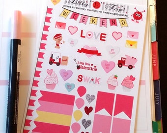 Valentines Day Stickers, February, Fits all common Planners, Kiss Cut, Organizing Stickers