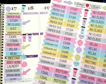 NEW VERSION, 95 College Stickers , Stripes and Dots or Watercolor, Candy, Flags, Choose Your Size: ECLP, Happy Planner, Kiss Cut Stickers