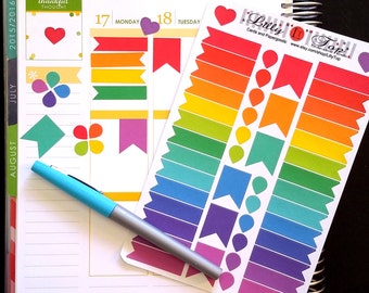 Organizing Stickers, Rainbow,Flags and Drops, Quarter Box Flag, Fits all common Planners, Kiss Cut, Organizing Stickers