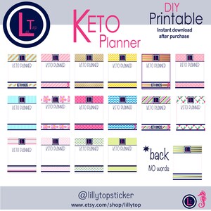 Puede incluir: Pegatinas imprimibles para planificador con varios patrones y dise&ntilde;os. Las pegatinas dicen "Keto Planned" y "Keto Rocks".