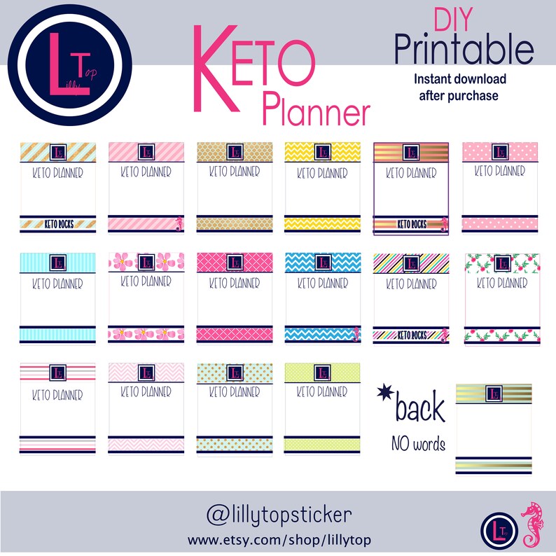 Puede incluir: Pegatinas imprimibles para planificador con varios patrones y dise&ntilde;os. Las pegatinas dicen "Keto Planned" y "Keto Rocks".