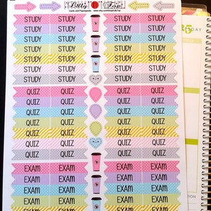 Study, Quiz, Exam, OR Class , Quiz Exam,  College, Teacher, School Stickers, Stripes, Dots, Flags, Fits all common Planners, Kiss Cut