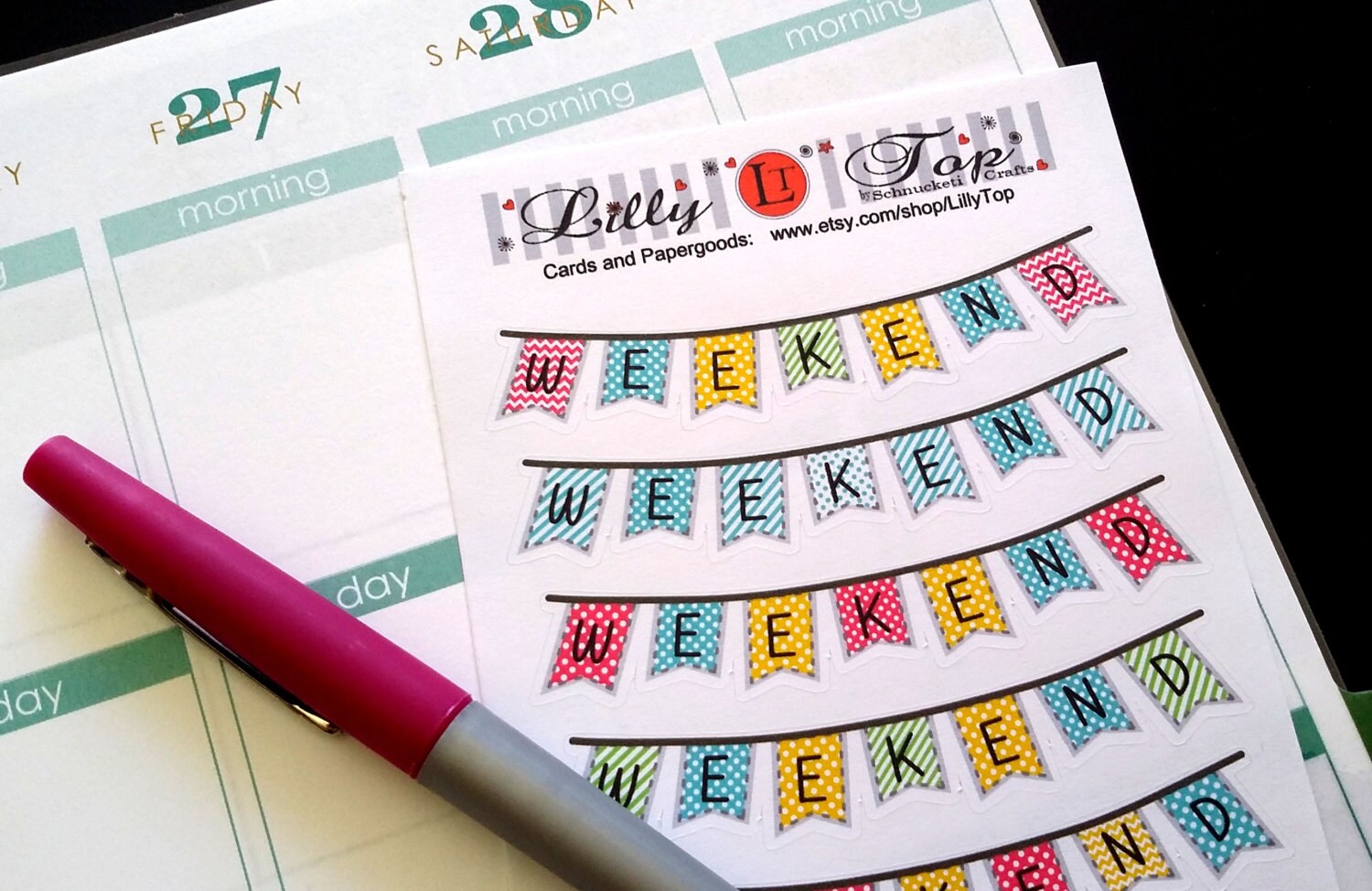 Weekend Banner Stickers, Dots, Chevron, Stripes, Fits all common Plan…