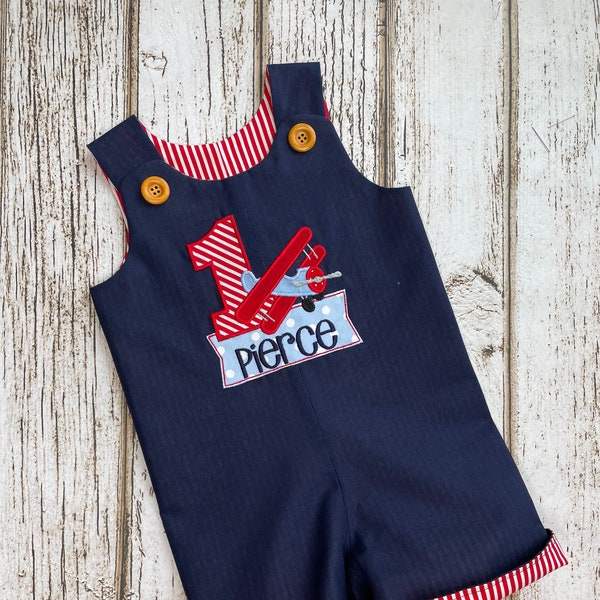 Time Flies Airplane Birthday Outfit - Romper - Cake Smash Outfit - Navy - Red - Time Flies First Birthday Party - Airplane Birthday