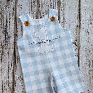 First Birthday Outfit - First Birthday Romper - First Birthday Cake Smash Outfit - Baby Blue Gingham - Personalized