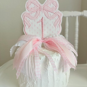 Pink First Birthday Decor - Pink Coquette First Birthday - Pink Bows First Birthday - ONEderful - High Chair Banner, Party Hat, Cake Topper Cake Topper Only
