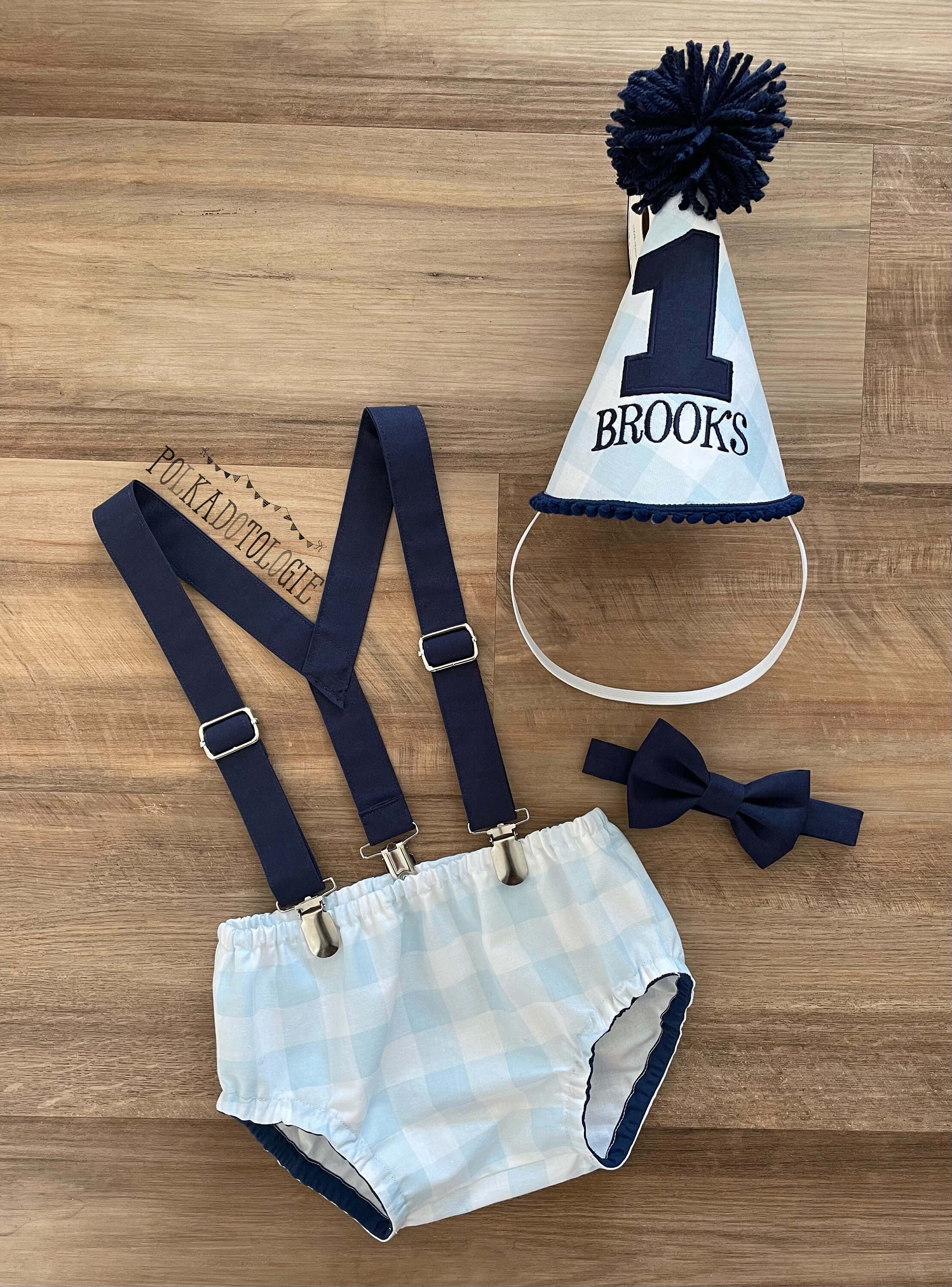 Baby Blue Gingham First Birthday Boy Outfit Cake Smash Etsy