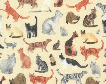 Westfalenstoffe York Cats Digital Print 010503181, beige 0.5 m cotton woven fabric