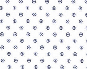 17 EUR/meter 48 cm REST Westfalenstoffe white dark blue flowers cotton woven fabric