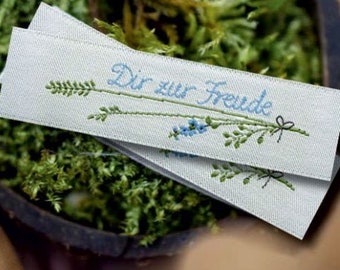 Pack of 5 woven labels from acufactum " For your joy " Daniela Drescher, 2 x 7 cm