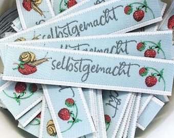 5 Stück Webetiketten von acufactum , Erdbeerzeit Selbstgemacht, Daniela Drescher, 1,5 cm  x 8 cm