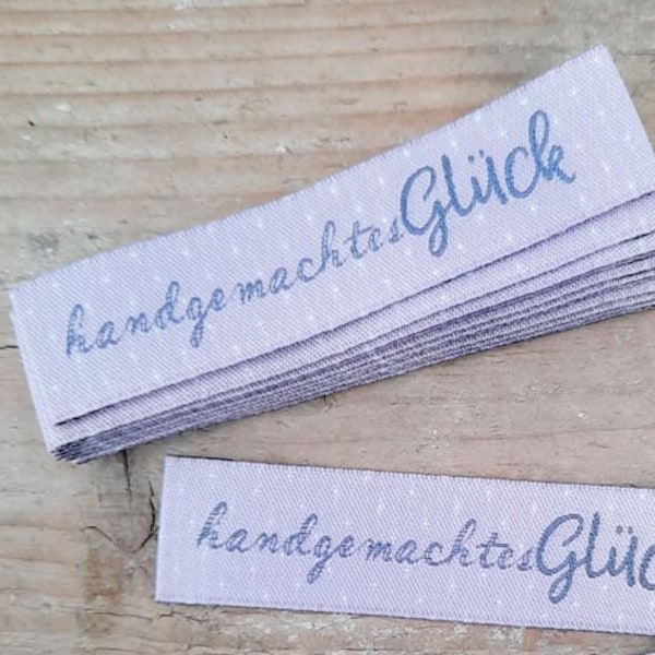0,70 EUR pro Stück / 5 Stück Webetiketten von acufactum  Handgemachtes Glück rosa , Daniela Drescher, 1,5 x 6,5 cm
