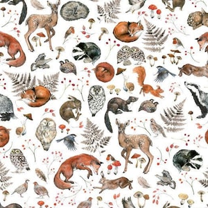 acufactum Stoff Sophia Drescher Wildtiere, Webware Baumwolle. Kinderstoff Weihnachten, 0,25m
