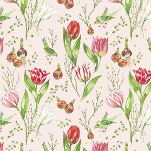 acufactum Stoff Kerstin Heß, Tulpenzeit, Webware Baumwolle. Kinderstoff