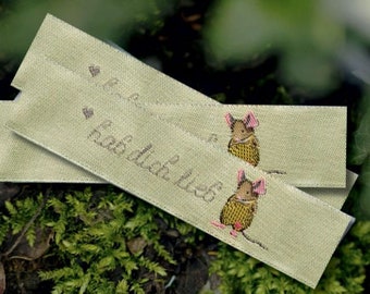 0.70 EUR per piece / 5 pieces woven labels from acufactum Mouse - Love you, Daniela Drescher, 2 x 7 cm