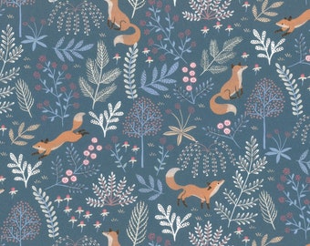 20.90 EUR/meter Westfalenstoffe Kitzbühel foxes blue 010503117 digital print, 0.5 m cotton woven fabric