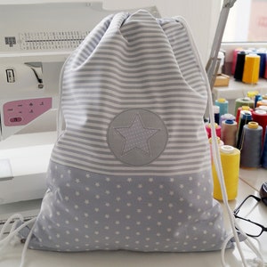Turnbeutel, Rucksack, Sportbeutel Damen, Stern, gefüttert, Grau-Weiß